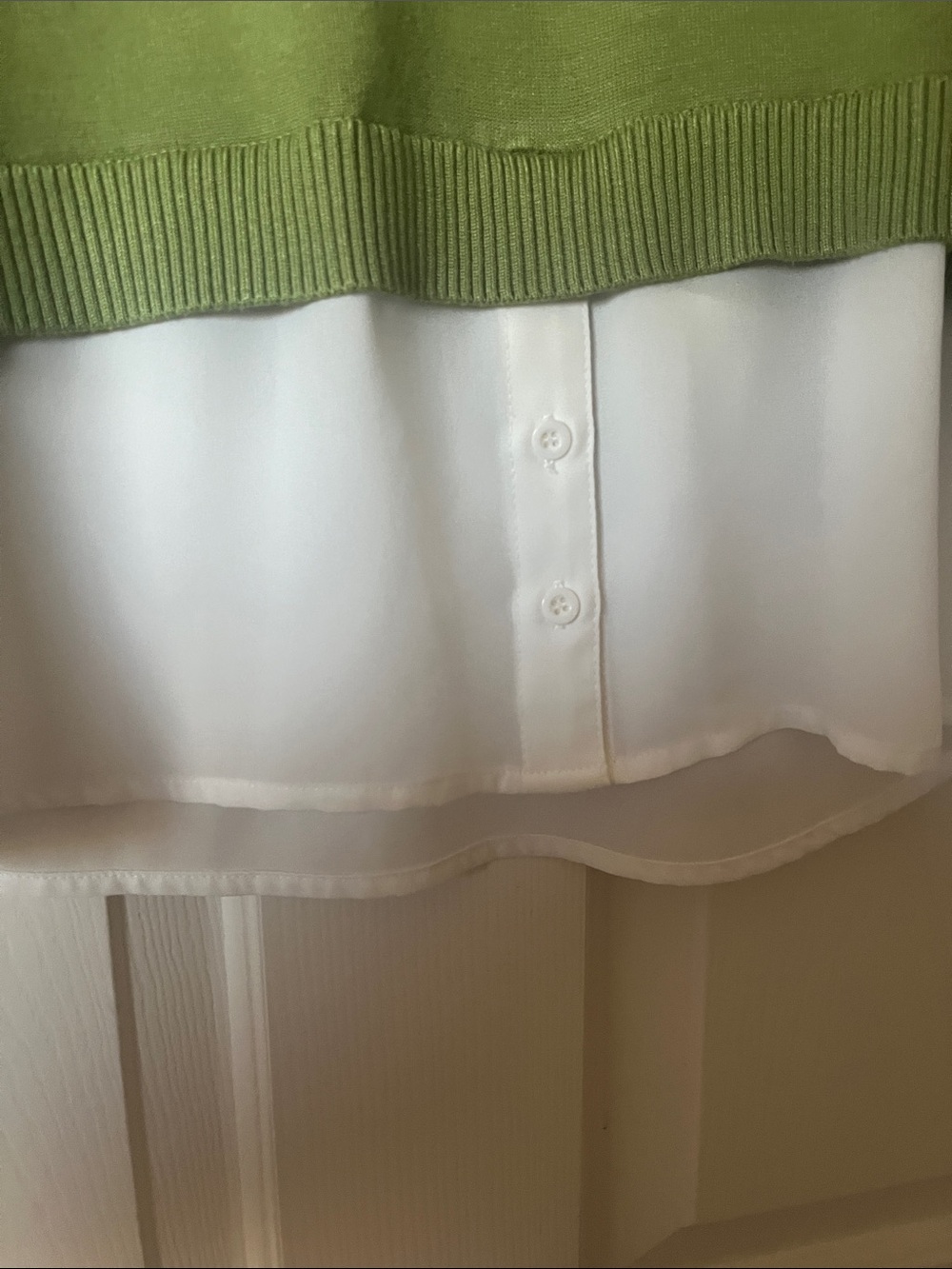 Adrianna Papell Olive V-Neck Sweater with White Shirt Layer - Picture 5 of 6